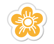 Gelbe Blume mit fünf Blütenblättern und weißen Linien auf transparentem Hintergrund.