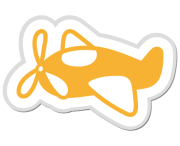 Gelbes Propellerflugzeug mit weißen Details auf transparentem Hintergrund.