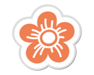 Orange Blume mit fünf Blütenblättern und weißen Linien auf transparentem Hintergrund.